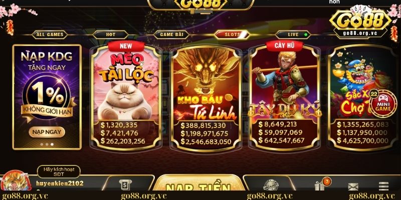 Đăng ký tài khoản GO88: Hướng dẫn chỉ với 4 bước đơn giản 2 Giao diện kho game slot hấp dẫn tại GO 88
