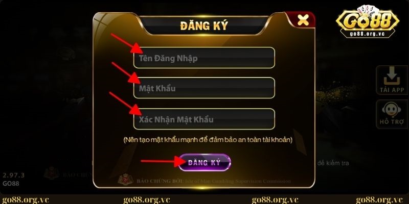 Đăng ký tài khoản GO88: Hướng dẫn chỉ với 4 bước đơn giản 1 Giao diện đăng ký tài khoản tại nền tảng GO88